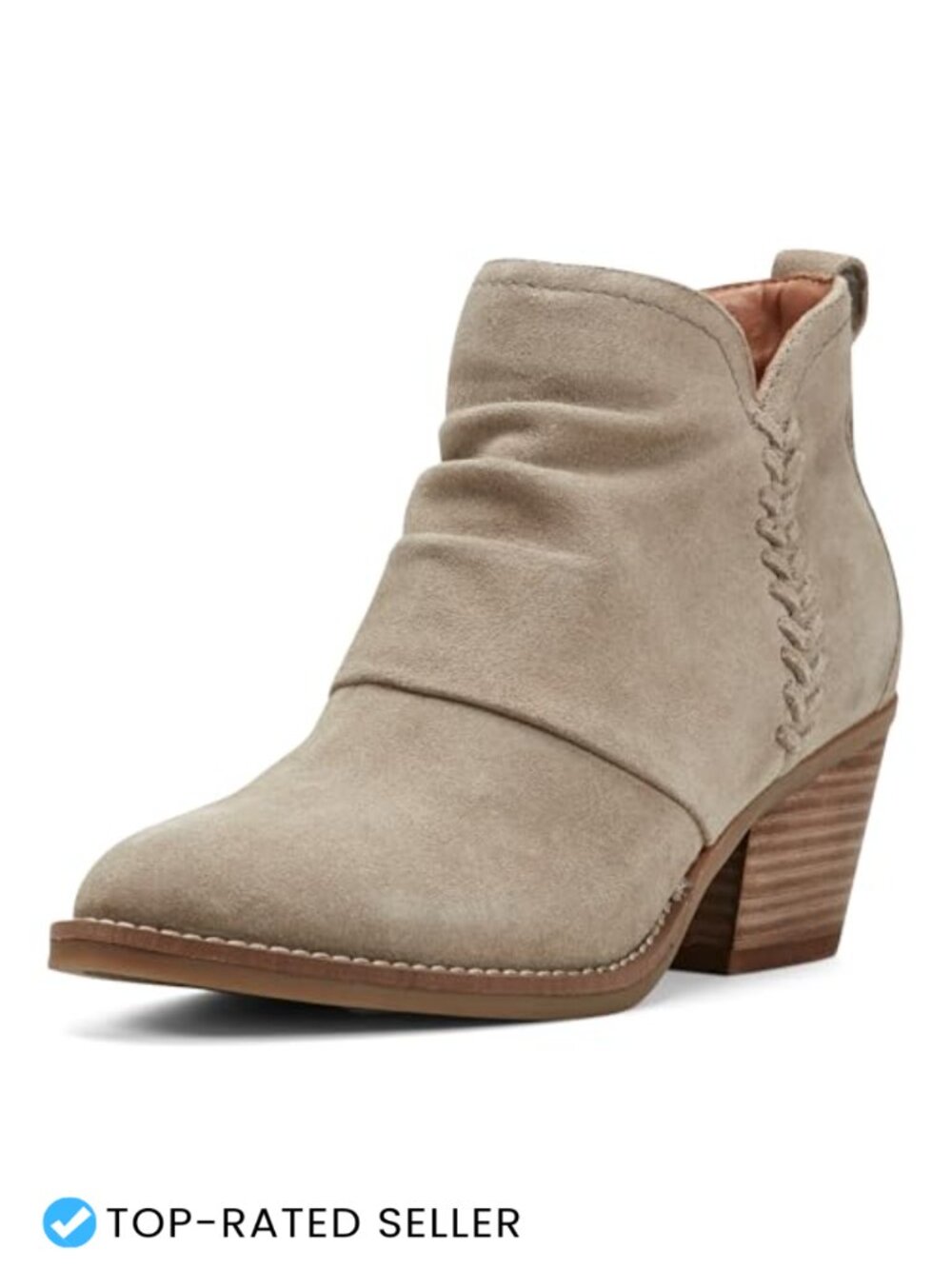 Leather Ankle Bootie with Stacked Heel & Cushioned Insole Zip-Up Boot